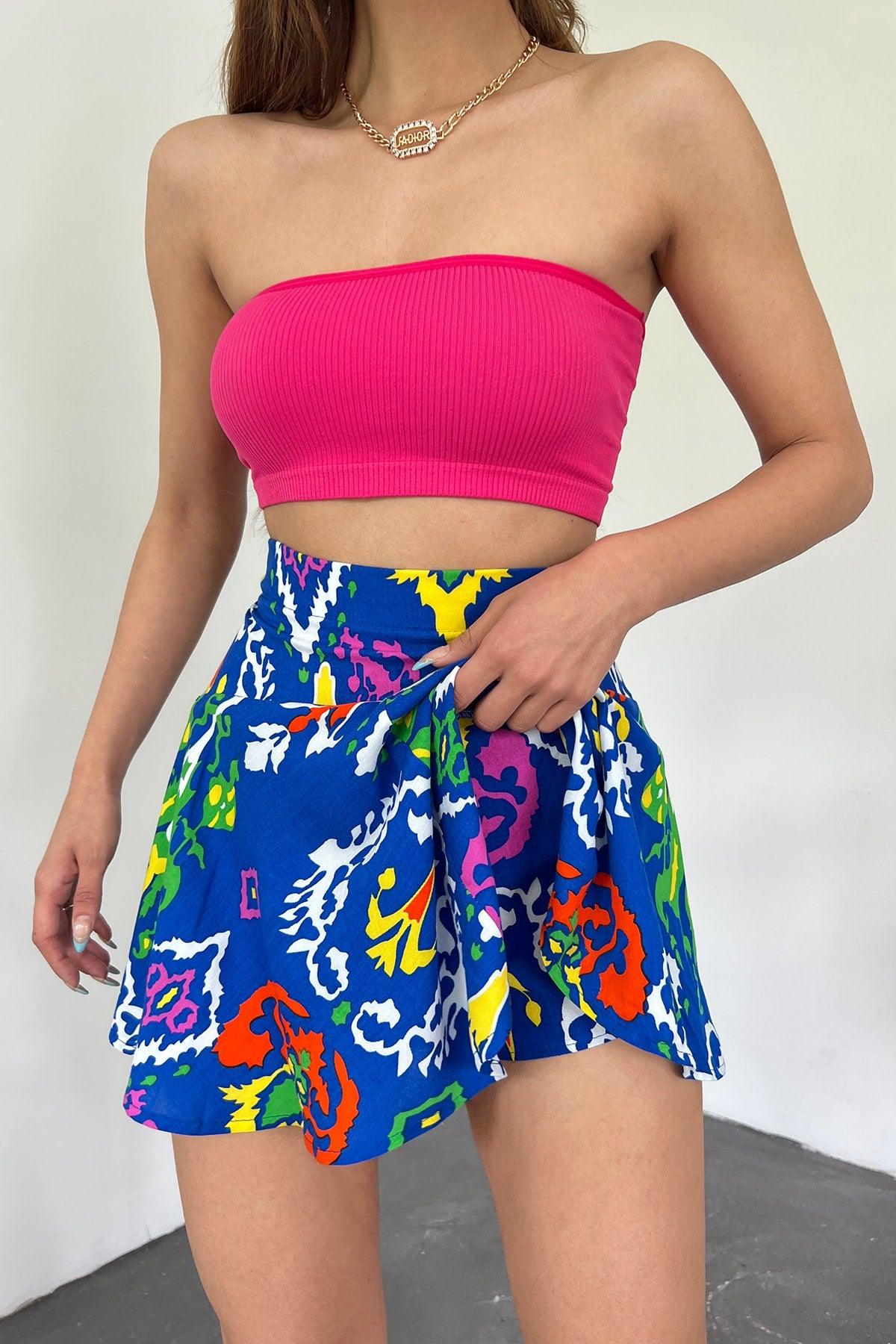 Women's Blue Green Viscose Fabric Summer Shorts Skirt 1905 - Swordslife