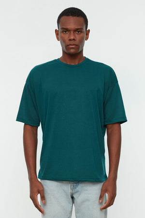 Smaragdgrünes Herren-T-Shirt mit Rundhalsausschnitt und kurzen Ärmeln, Übergröße, Tmnss22Ts0300