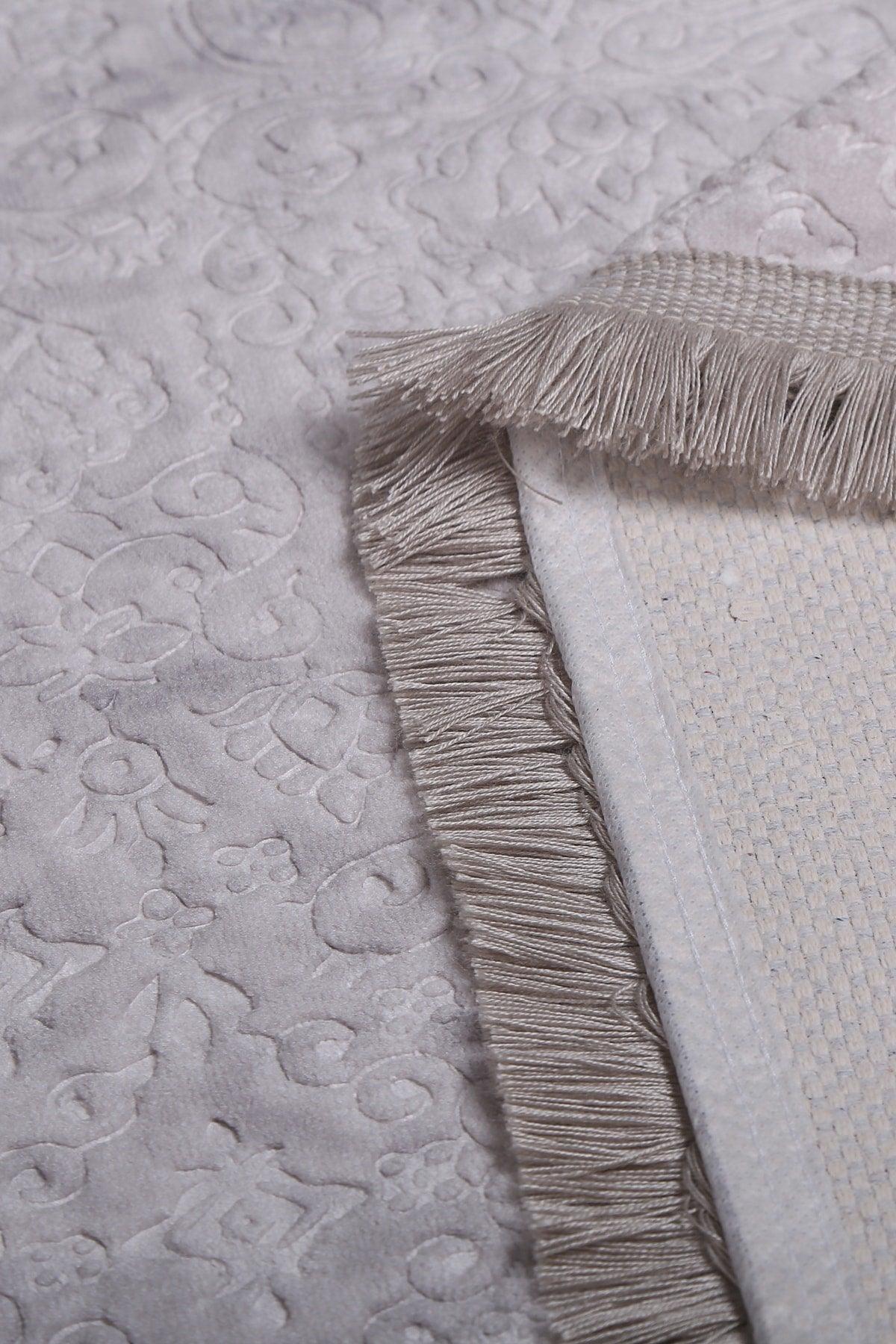 Nova Gray 2-Piece Cotton Non-Slip Closet Set Fringed Washable Bath Mat Set - Swordslife