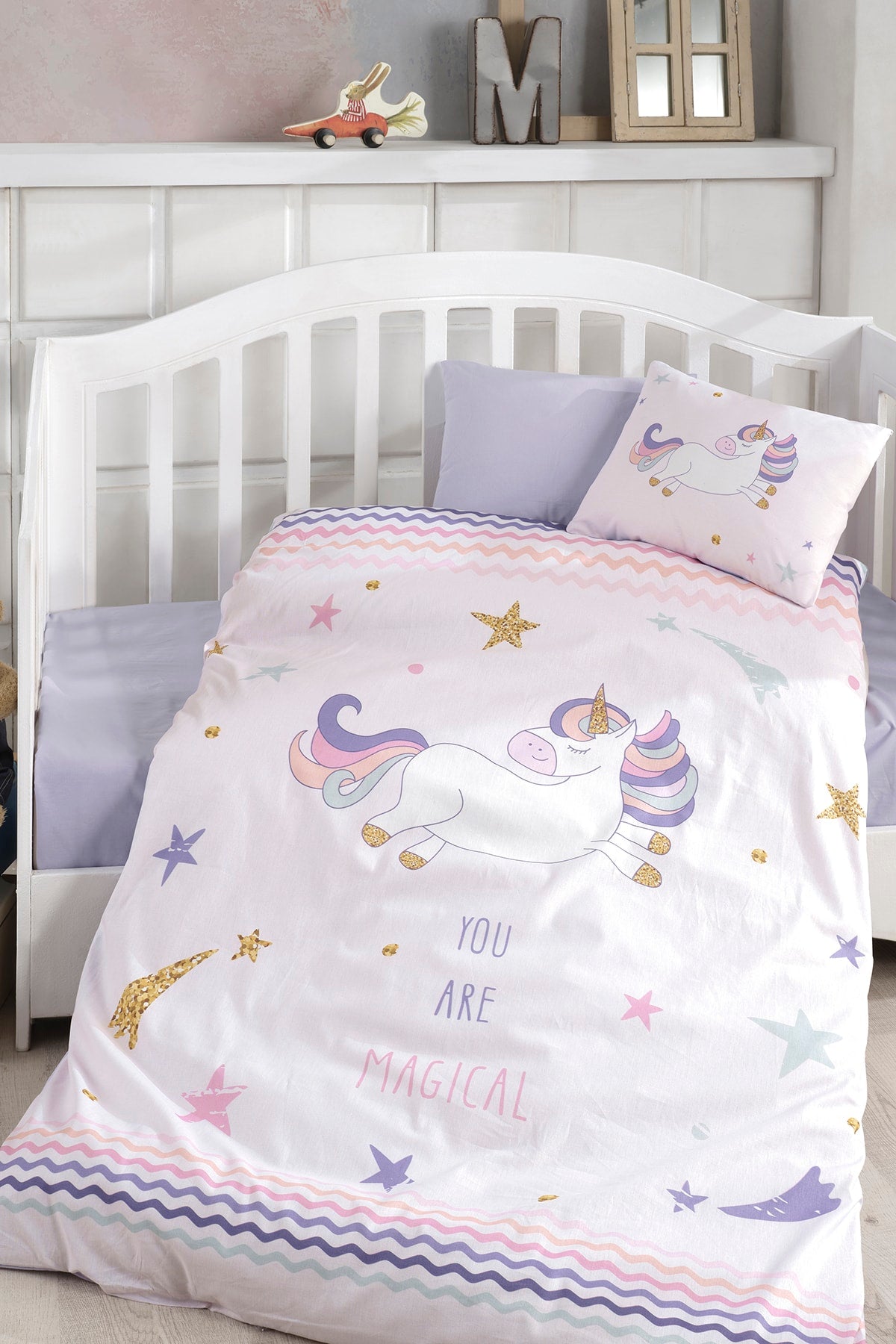 Girl Child Purple Digital Printed 3D Cotton Baby Duvet Cover Set