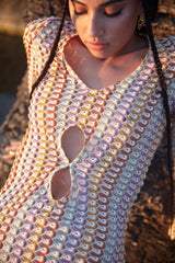 Sunset Dress - Women's Crochet Knit Long Sleeve Dress - Swordslife