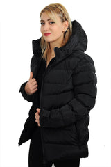 Women's Black Hooded Fleece Inner Waterproof Windproof Down Jacket & Coat & Parka - Swordslife