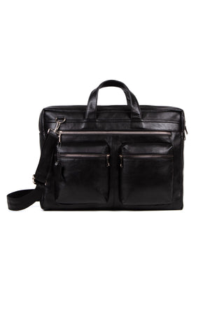 1St Class Genuine Leather Large Size Briefcase Laptop Bag Black (Width: 38Cm L:26Cm)