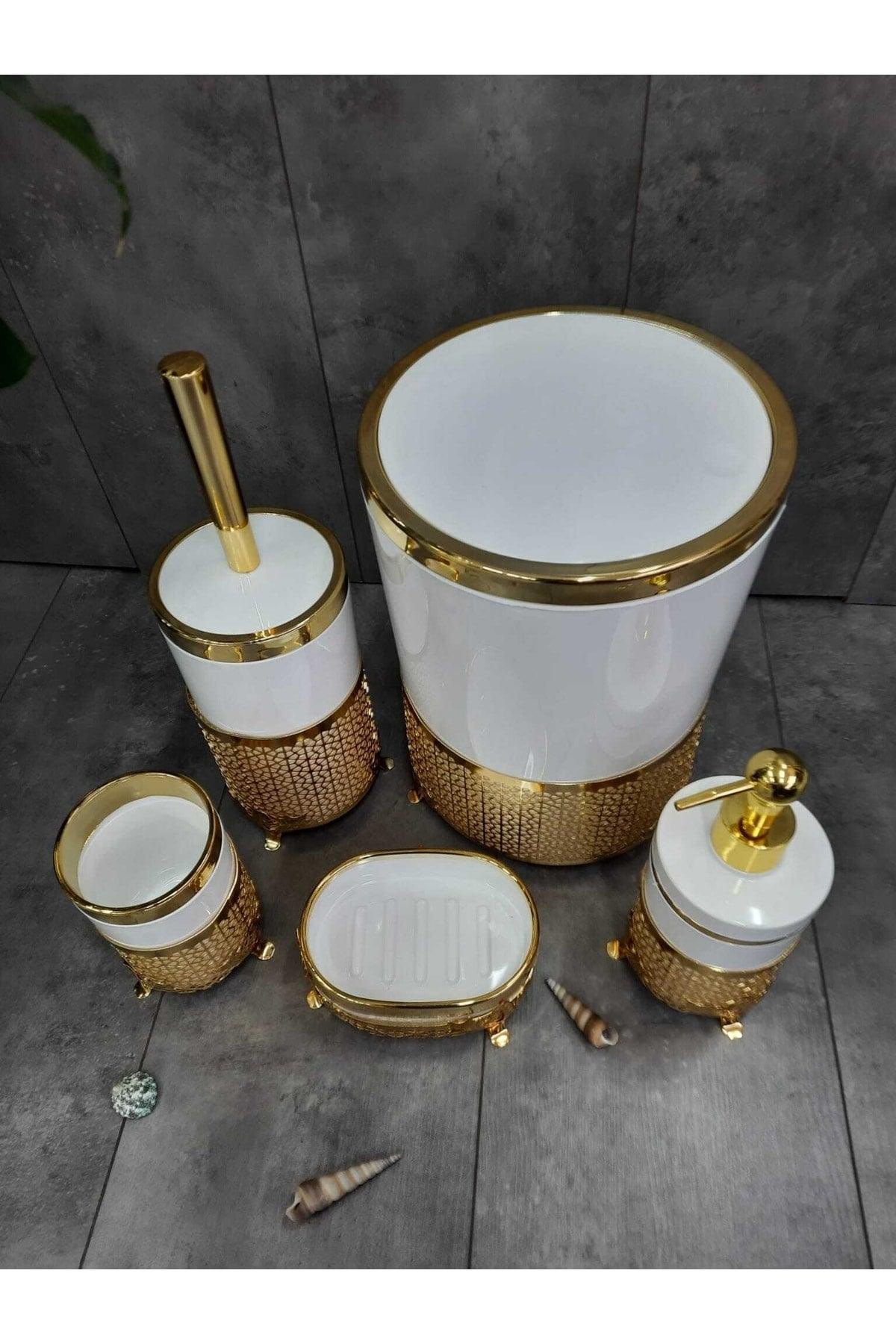 Avangard Cream on Gold Embroidered 5 Pcs Bathroom Set - Swordslife