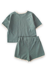 Pile Garnish Oversize Shorts Set 1-7 Ages Green