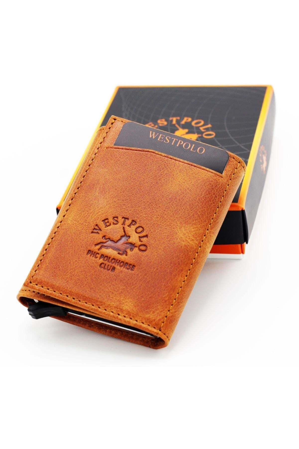 Men'S Tobacco Genuine Leather Mechanism Wallet Card Holder