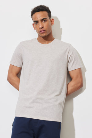 Men'S Beige Melange Cotton Slim Fit Slim Fit Crew Neck Short Sleeved T-Shirt