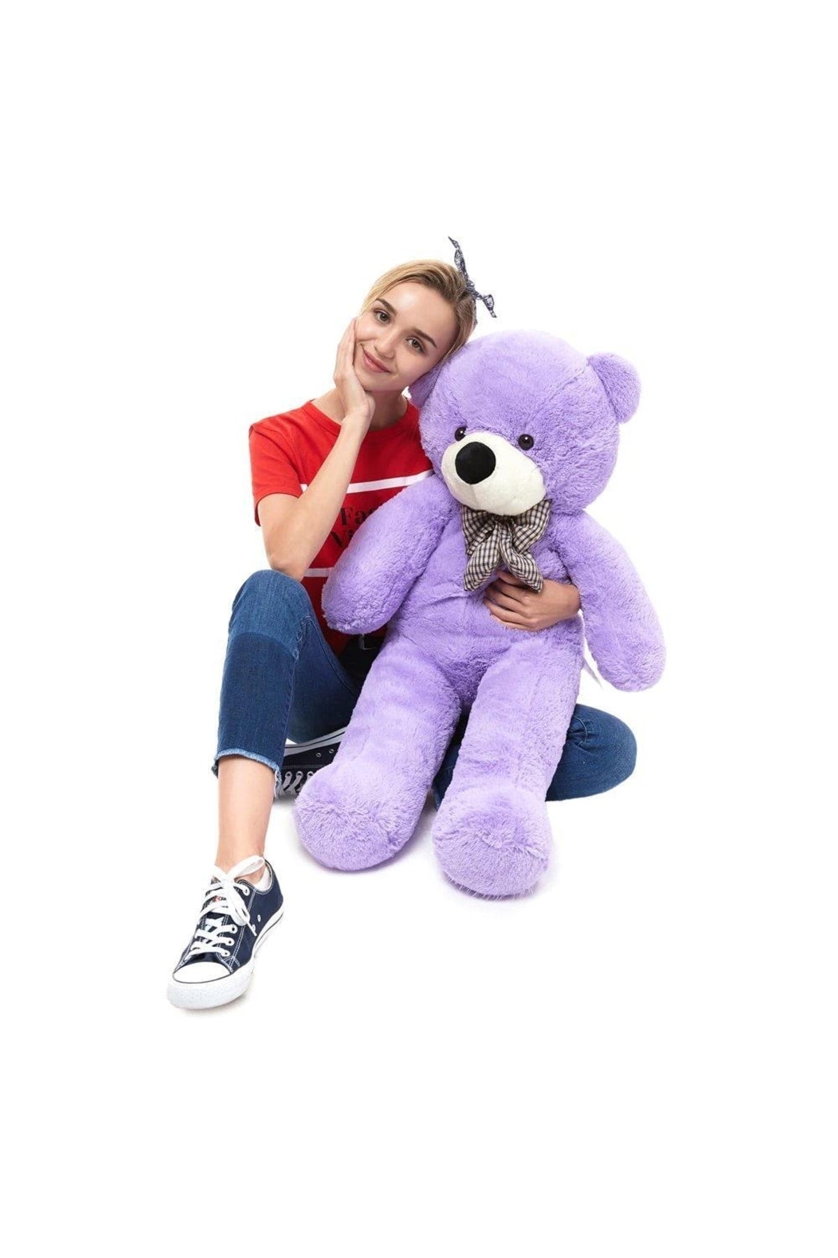 90 cm bunter Plüsch-Teddybär mit Fliege – 100 % inländisch