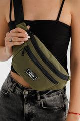 Khaki Green U8 2-Compartment Adjustable Cross Strap Canvas Unisex Waist And Shoulder Bag E:38 B:17 G:7