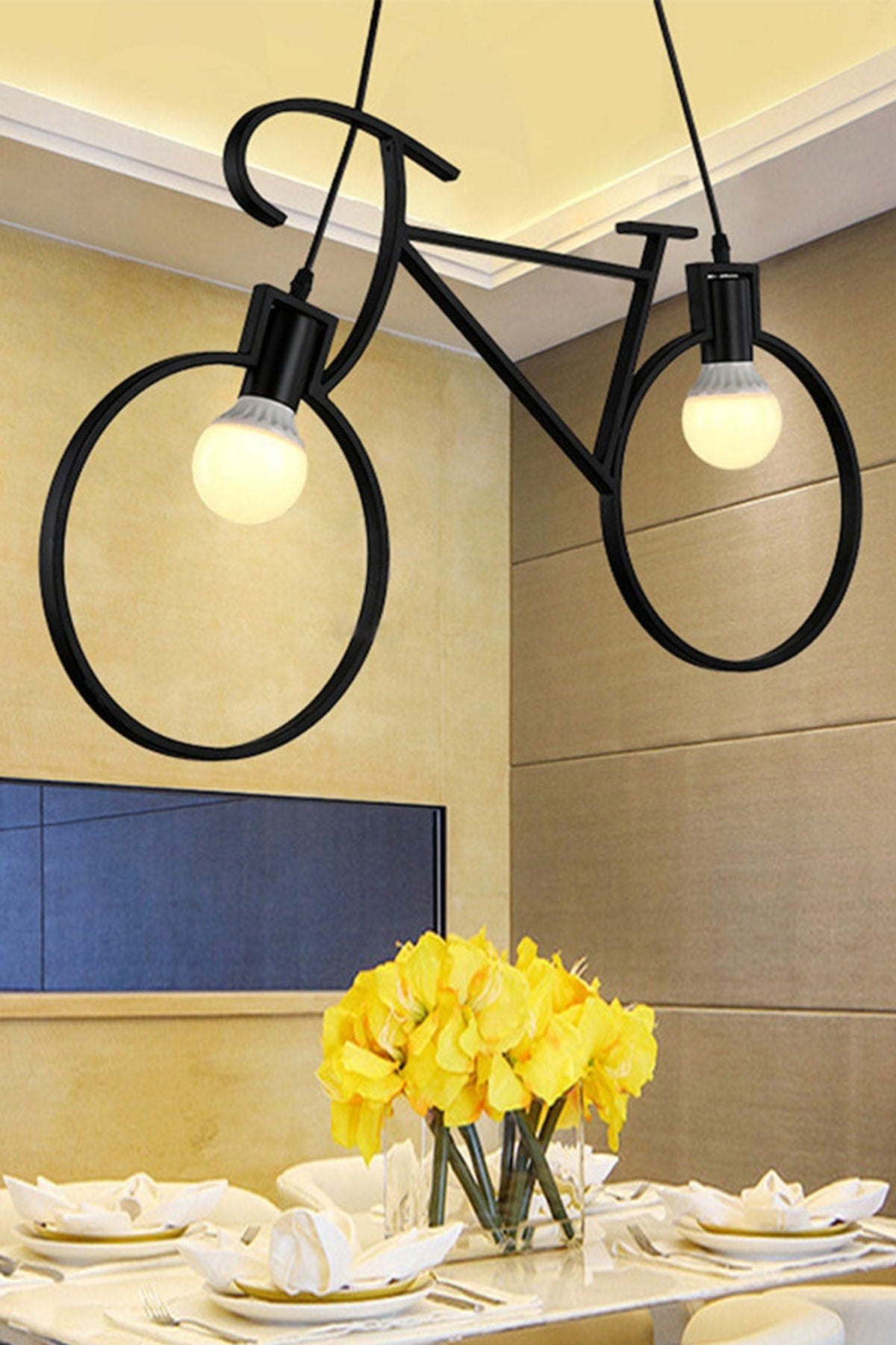 Bicycle Chandelier Black Metal Pendant Lamp Wrought Iron Retro Rustic Office Cafe Bar Hotel Modern Ceiling Lamp