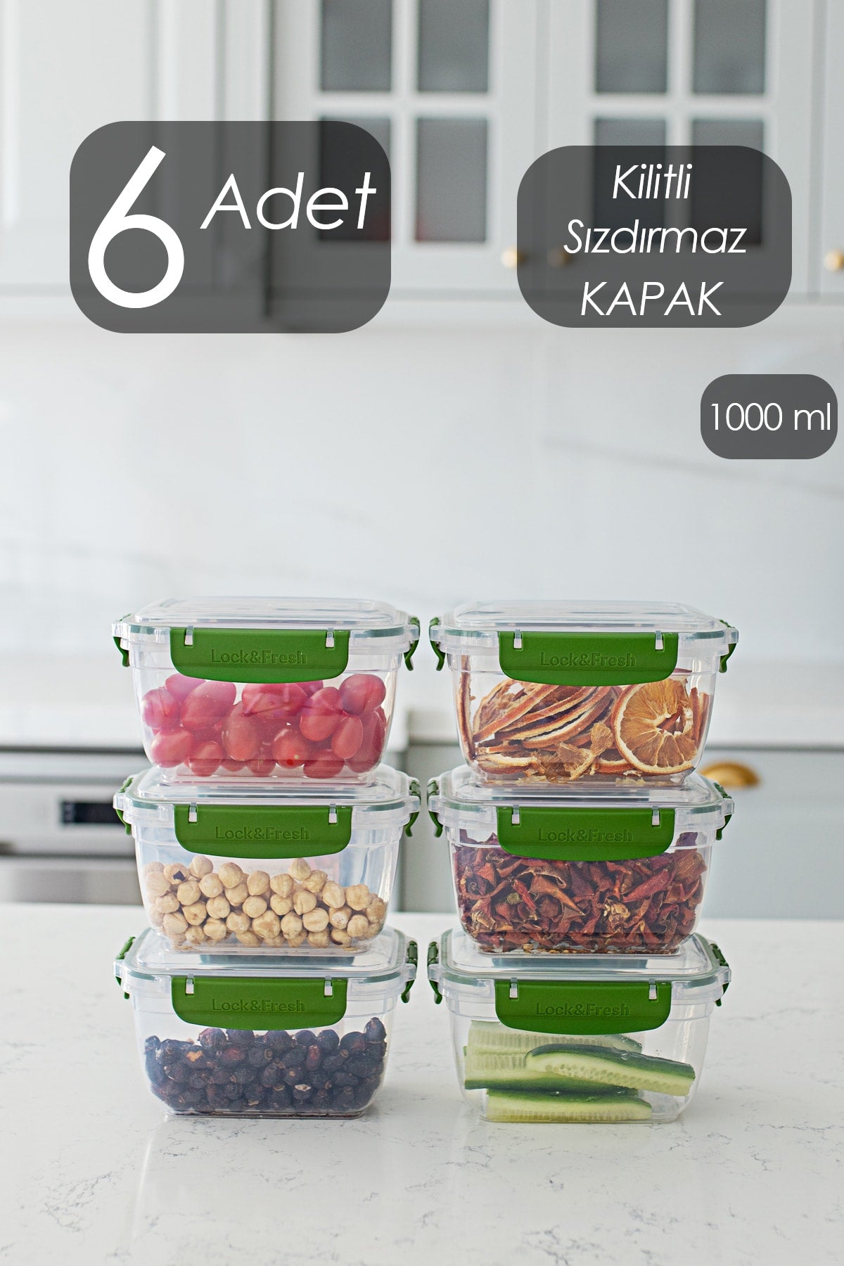 World Set Of 6 Leakproof Lockable Vacuum Lids Food Provisions Breakfast Picnic Storage Containers 1000 Ml
