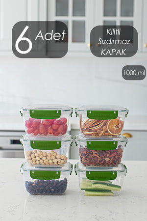 World Set Of 6 Leakproof Lockable Vacuum Lids Food Provisions Breakfast Picnic Storage Containers 1000 Ml