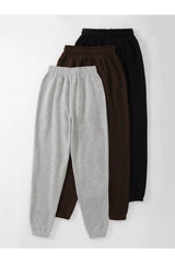 3-pack Arizona Printed Jogger Sweatpants - Black Gray And Brown Elastic Leg High Waist Summer - Swordslife