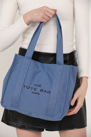 Indigo U45 Snap Closure The Tote Bag Embroidered Canvas Fabric Casual Women'S Arm And Shoulder Bag 25X