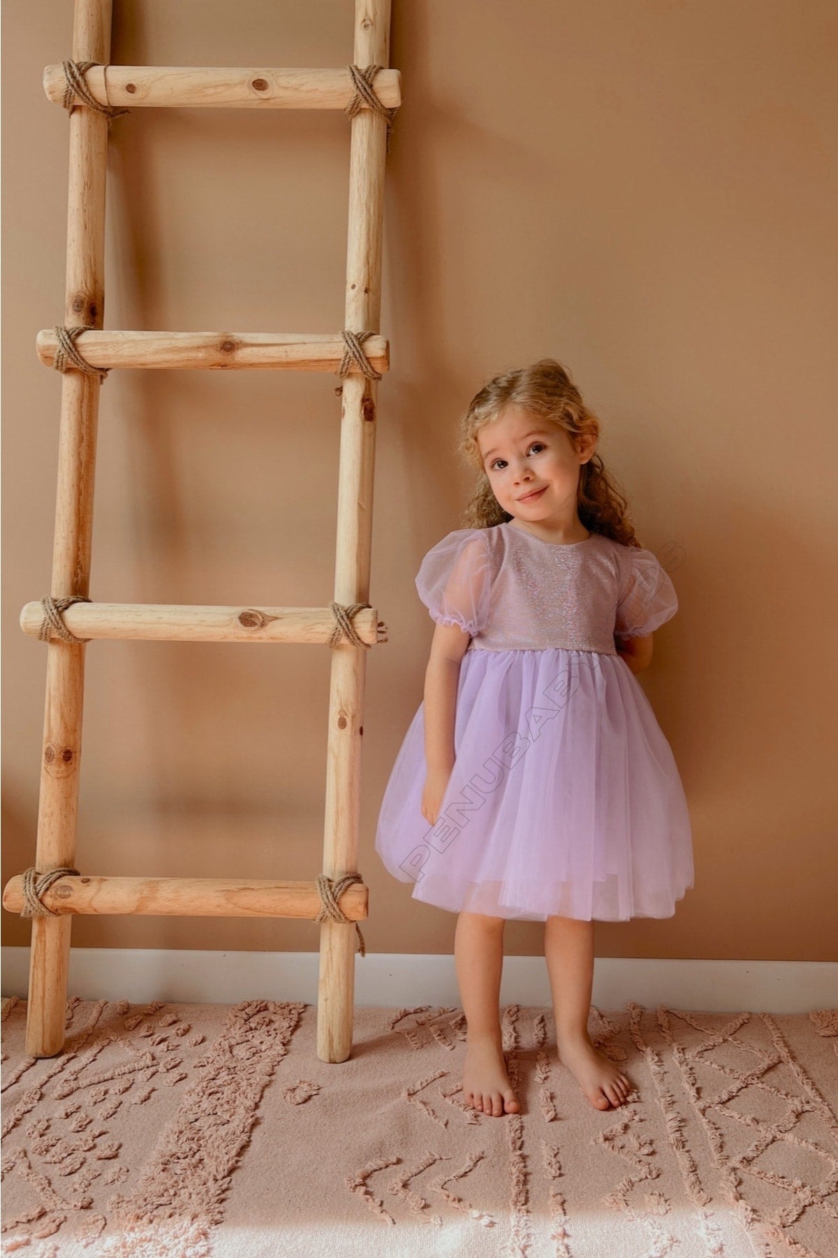 Purple Short Balloon Tulle Sleeve Detailed Tulle Baby Girl Dress - Cinderella