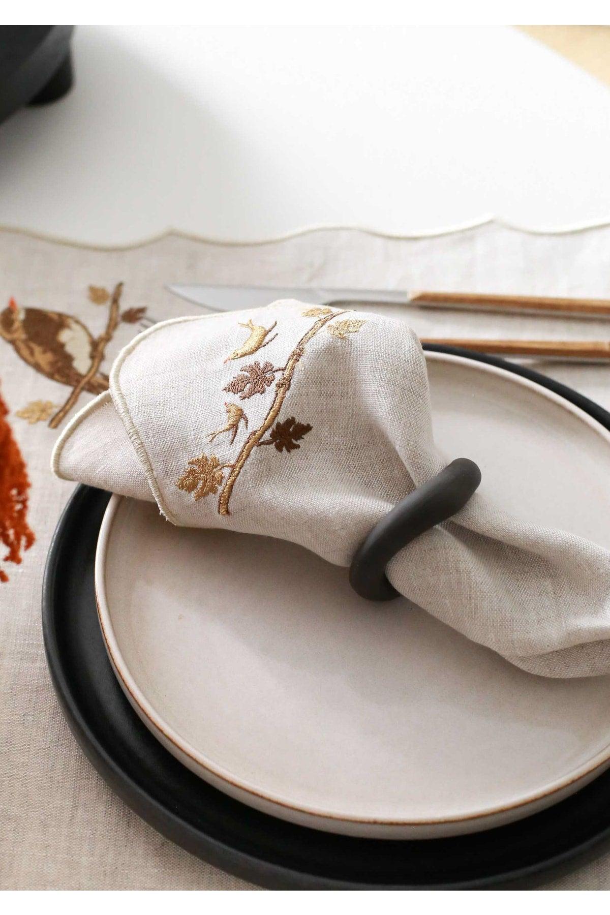 Set of 4 Bird Embroidered Linen Napkin - Swordslife