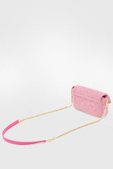 Women's Tweed Pink Chain Magnet Closure Crossbody Bag 225