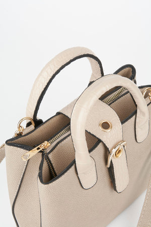 Women'S Mink Croco Handle 2 Compartment Snap Zipper Closure Hand And Shoulder Bag With Strap