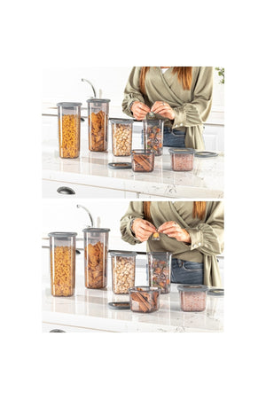 Labeled 15 Piece Square Food Storage Container Set 5X(0.55 Liter, 1.2 Liter, 1.75 Liter) Anthracite