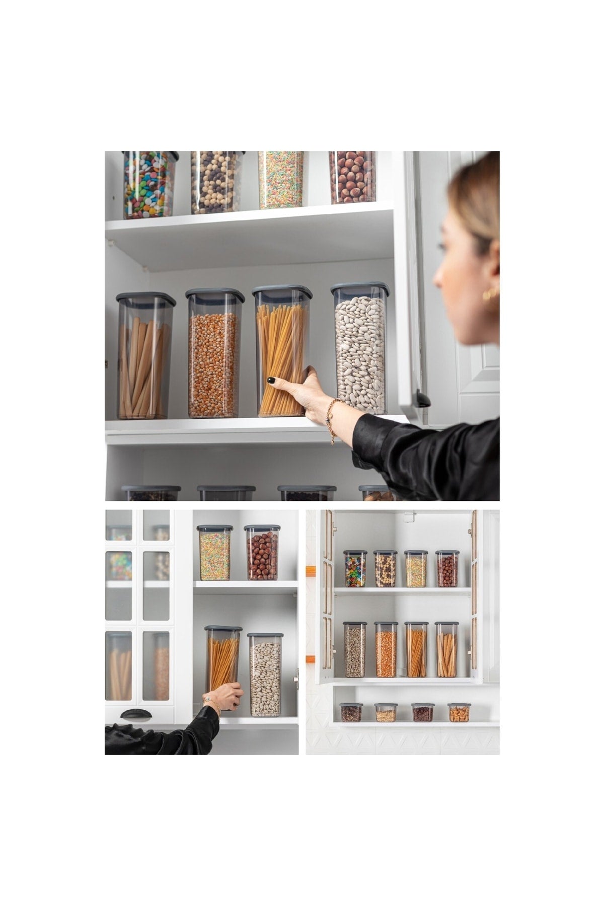 Labeled 15 Piece Square Food Storage Container Set 5X(0.55 Liter, 1.2 Liter, 1.75 Liter) Anthracite