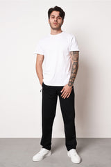 Mtlc045 Black Men's Zipper Pocket Embroidery Detail Straight Leg Casual Fit Sweatpants