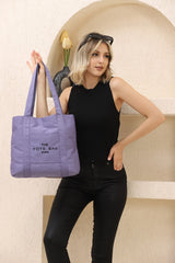 Lilac U46 Snap Closure Front Pocket Detailed Tote Bag Embroidered Canvas Women's Arm and Shoulder Bag U:30 E: