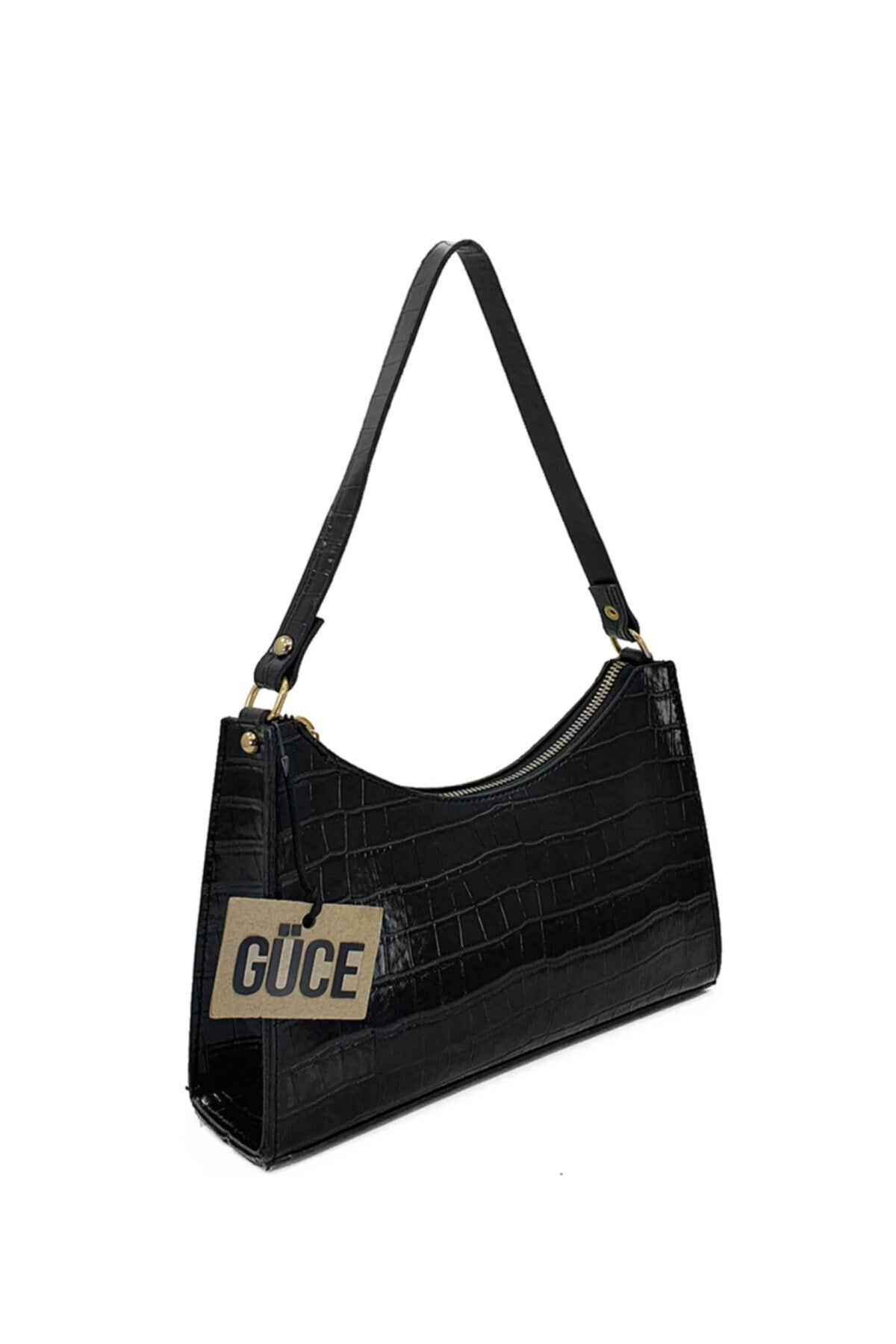 Schwarze Baguette Baguette Hand- und Schultertasche mit Krokodilmuster Gc009000K