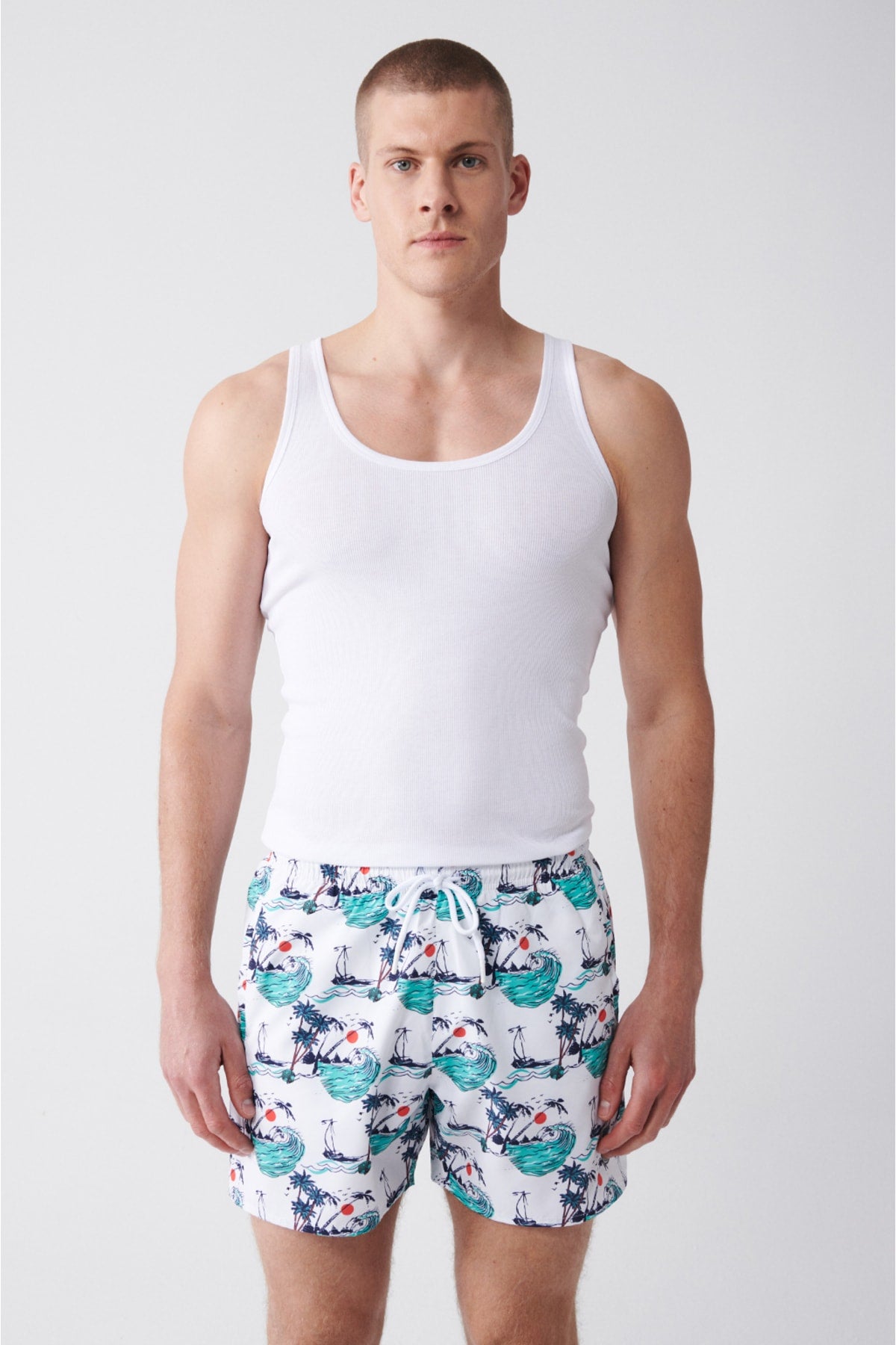 Men'S Multicolour Quick Dry Printed Standard Size Swimwear Marine Shorts E003802