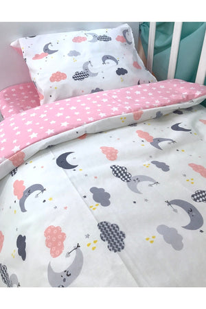 Kids Duvet Cover Set 90X190 For Bed Pink Gray Moon Cloud (Without Comforter)