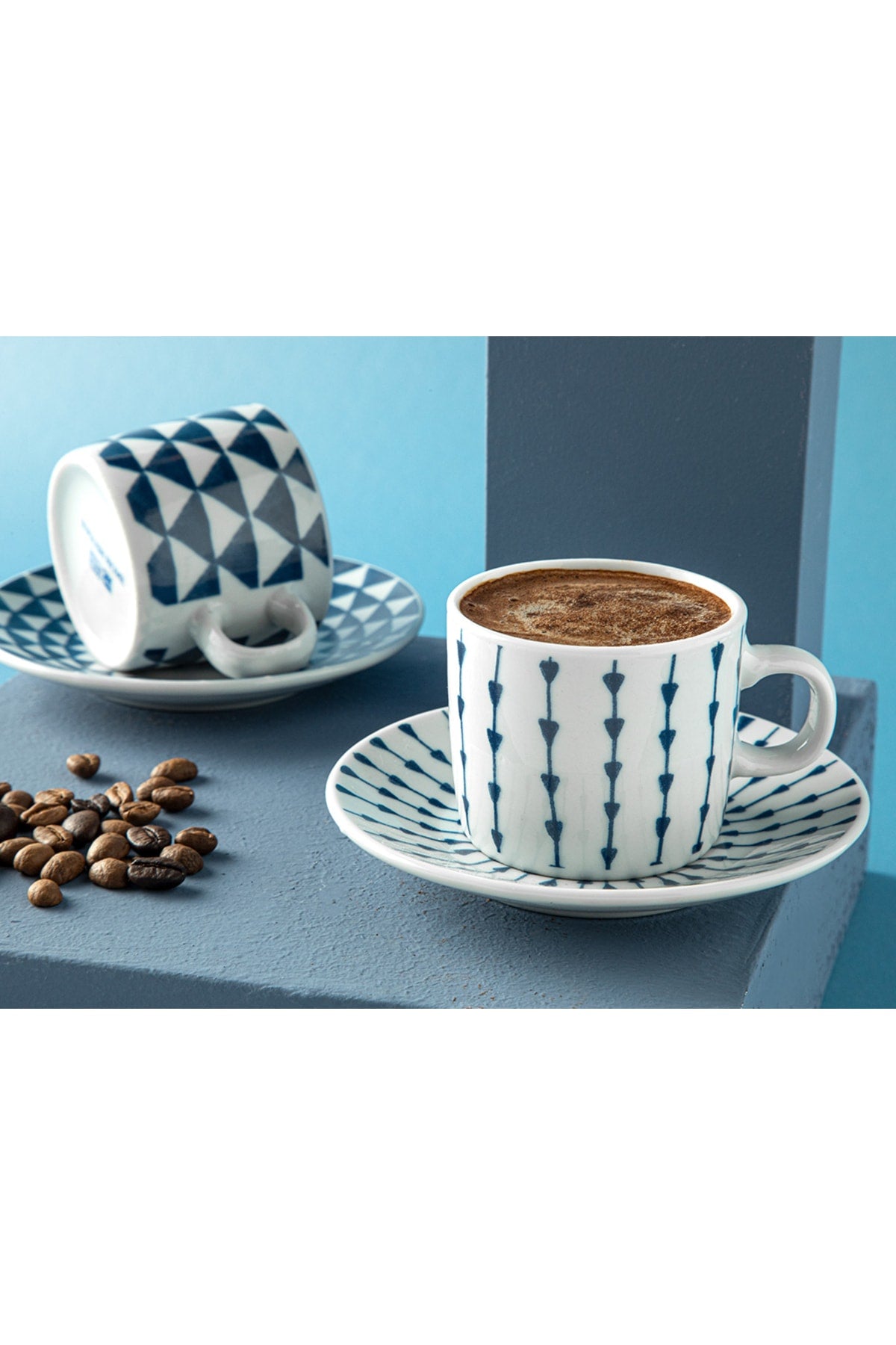 Trin Porcelain Set Of 2 Coffee Cups 80 Ml Navy Blue