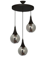 Damla 3-Piece Black Round Smoked Glass Pendant Lamp Chandelier