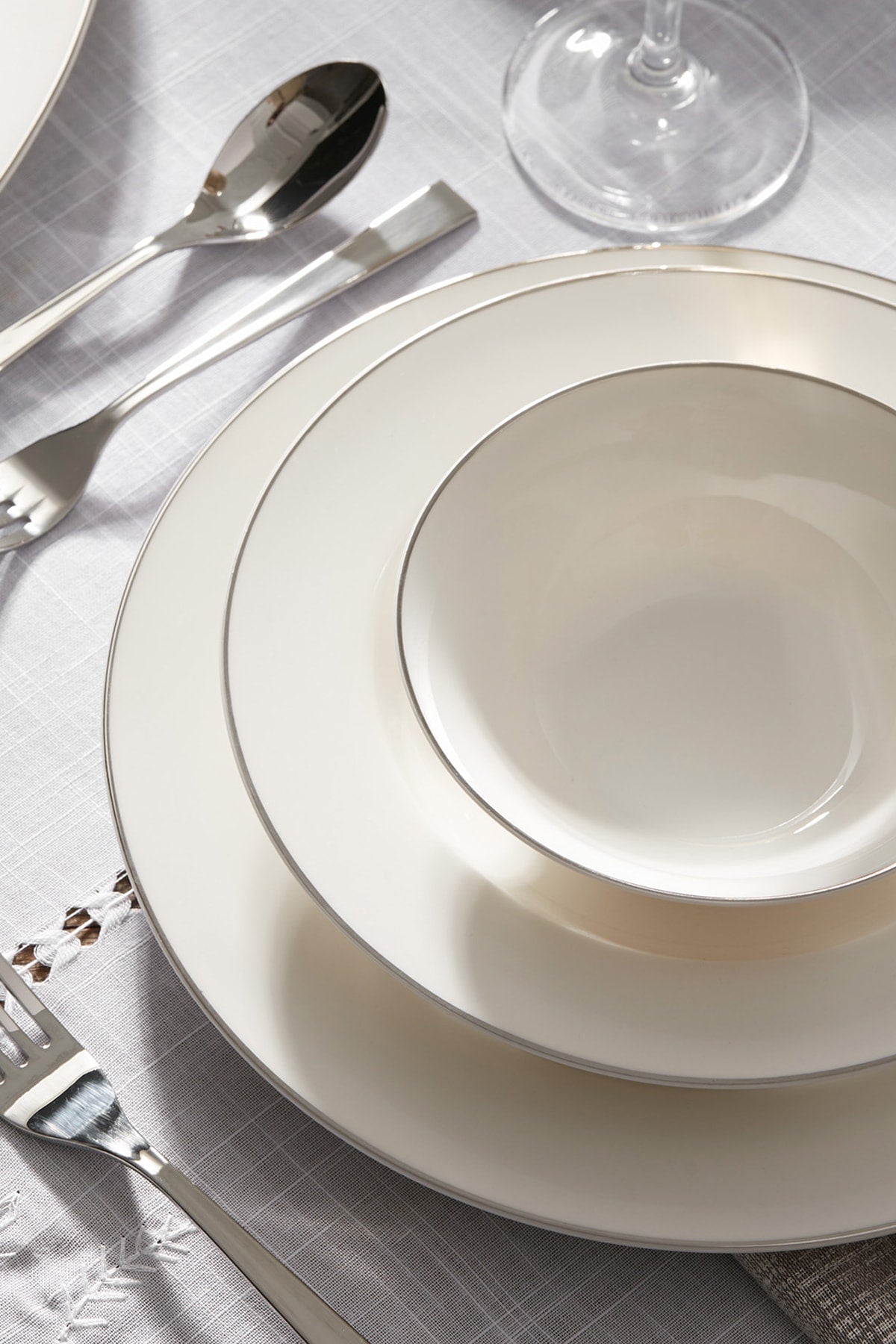 Lexi New Bone 56 Pieces Dinnerware Set For 12 People Platinum