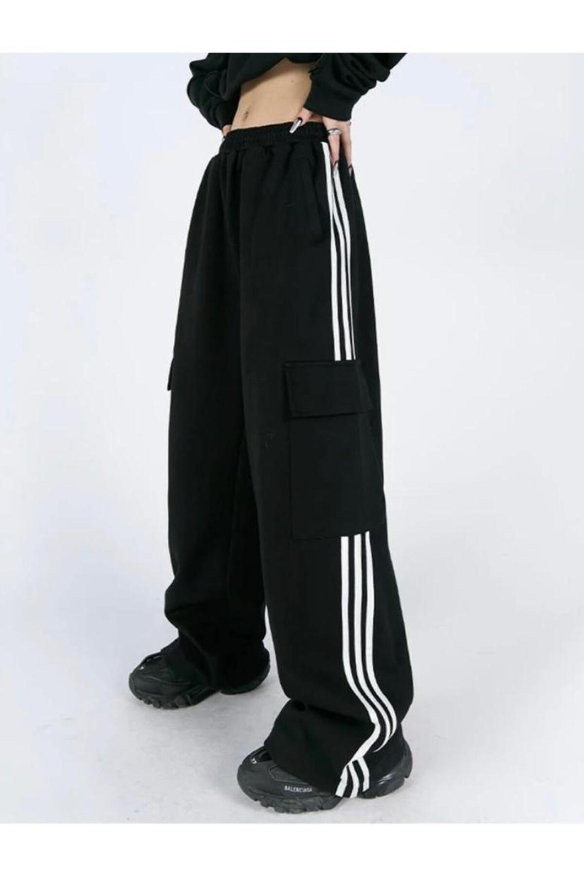 Three Striped Pocket Unisex Black Sweatpants - Swordslife