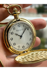 2 Years Warranty Retro Gold Yellow Numeral Pocket Watch + Rosary, bracelet