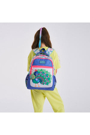 Kinder-Schulrucksack mit drei Fächern und Pfauenmuster, silberfarben, Lavendel, 23488