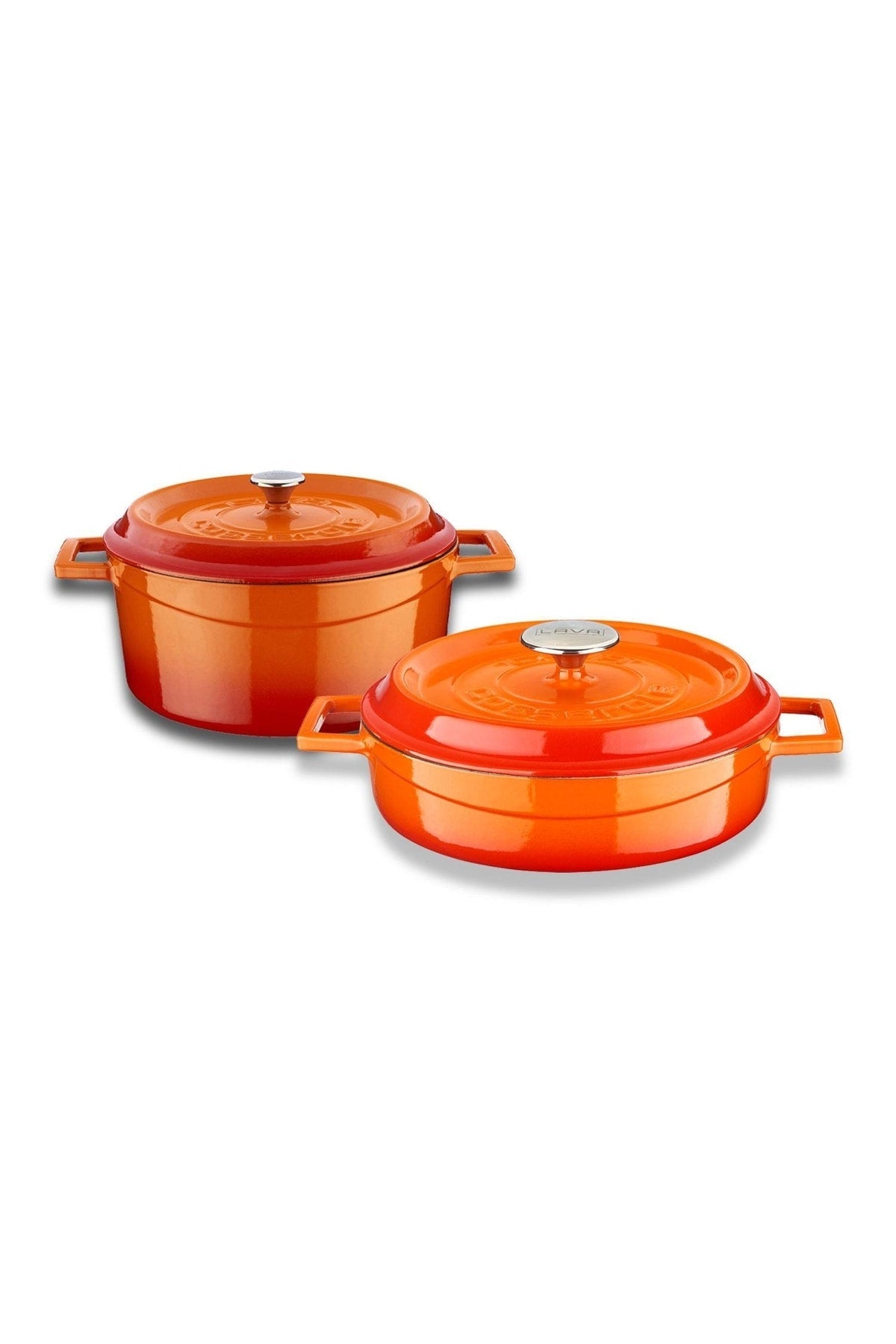 Cast Iron Round Deep And Shallow 5 Piece Cookware Set Orange