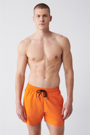Men'S Orange Quick Dry Standard Size Straight Swimwear Marine Shorts E003801