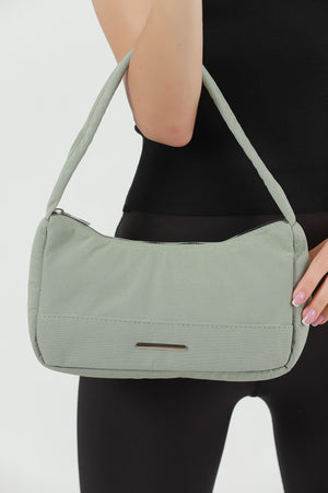 Green U26 Single Zipper Section Canvas Fabric Women'S Daily Baguette Hand And Shoulder Bag U:13 E:25 G:6