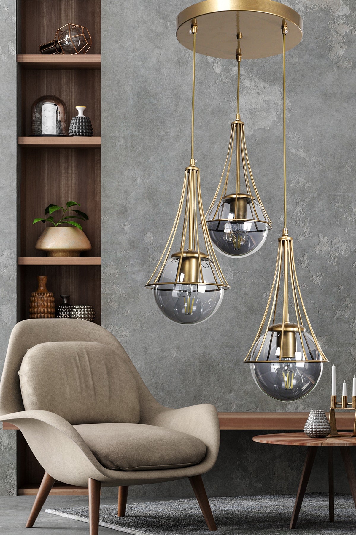 Lapis 3Rd Antique-Smoked Glop Glass Chandelier