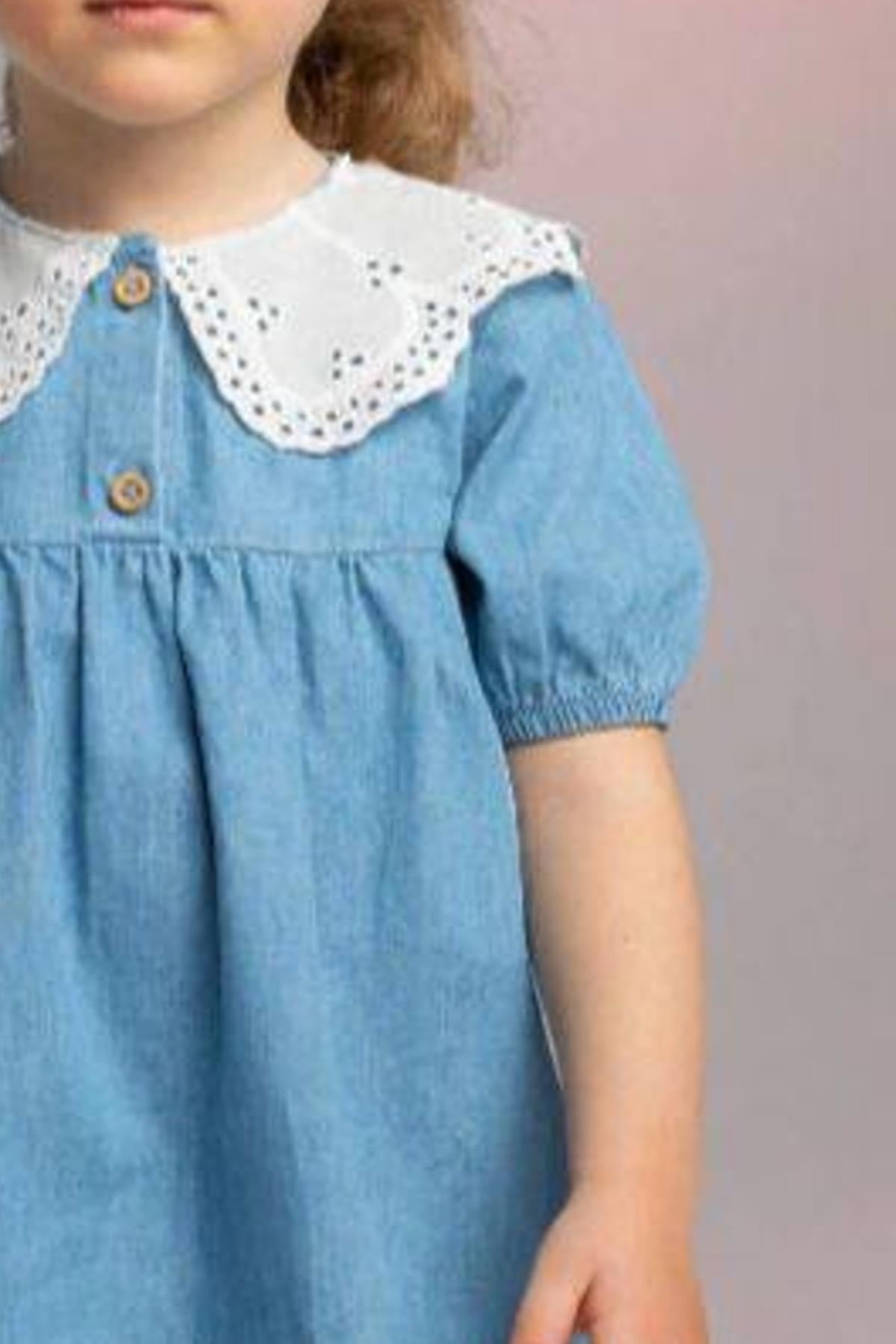 Brode Collar Denim Dress Blue