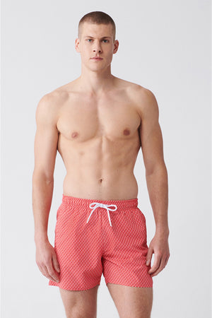 Men'S Red-White Quick Dry Printed Standard Size Swimwear Marine Shorts E003802