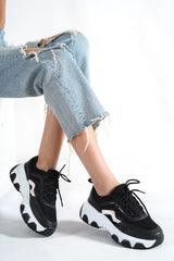 Black - Women's Lace-Up High Sole Comfortable Sneaker Casual Sports Shoes Wsb0264