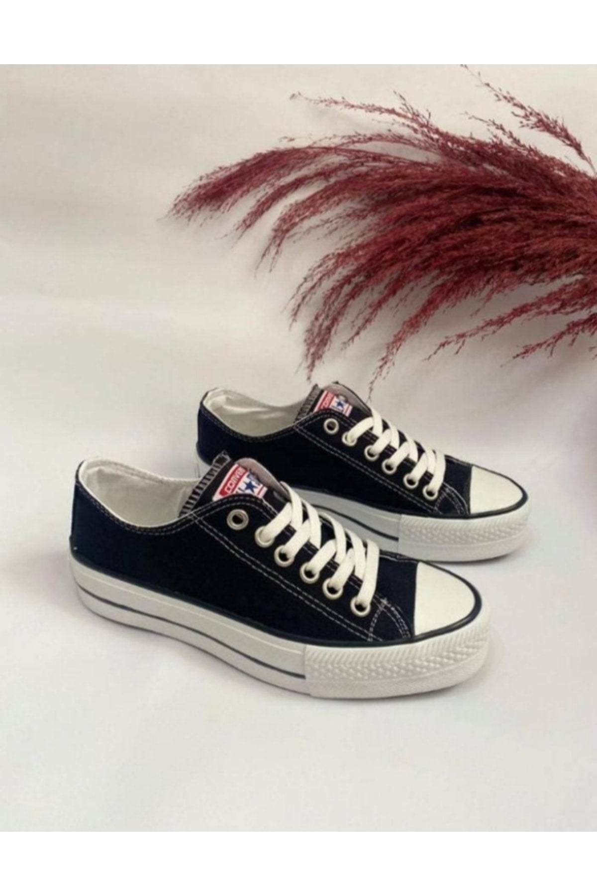 Black Unisex Short Linen Canvas Converse Shoes