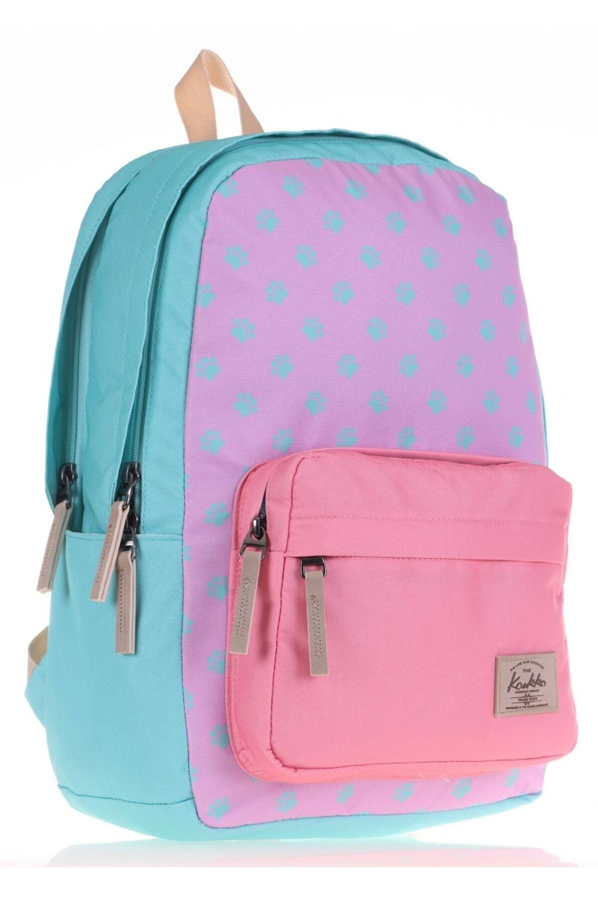 Green Pink Paws Primary School Middle School Bag And Pencil Holder Set - Girls