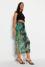 Blue Patterned Maxi Length Lace Detailed Tulle Stretch Knitted Skirt TWOSS23ET00369 - Swordslife
