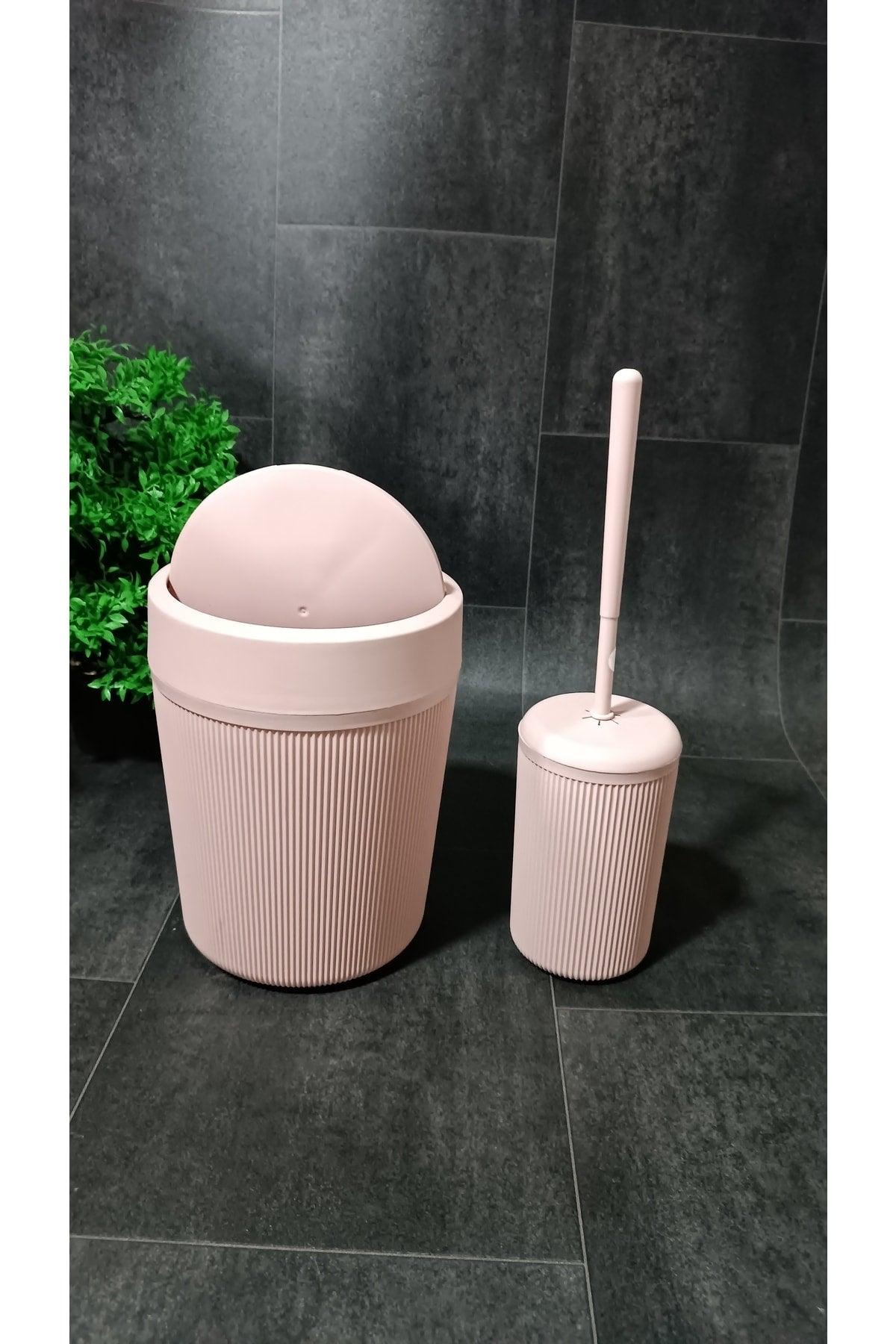 Bathroom Dustbin Wc Toilet Brush Acrylic Set of 2 Pink - Swordslife