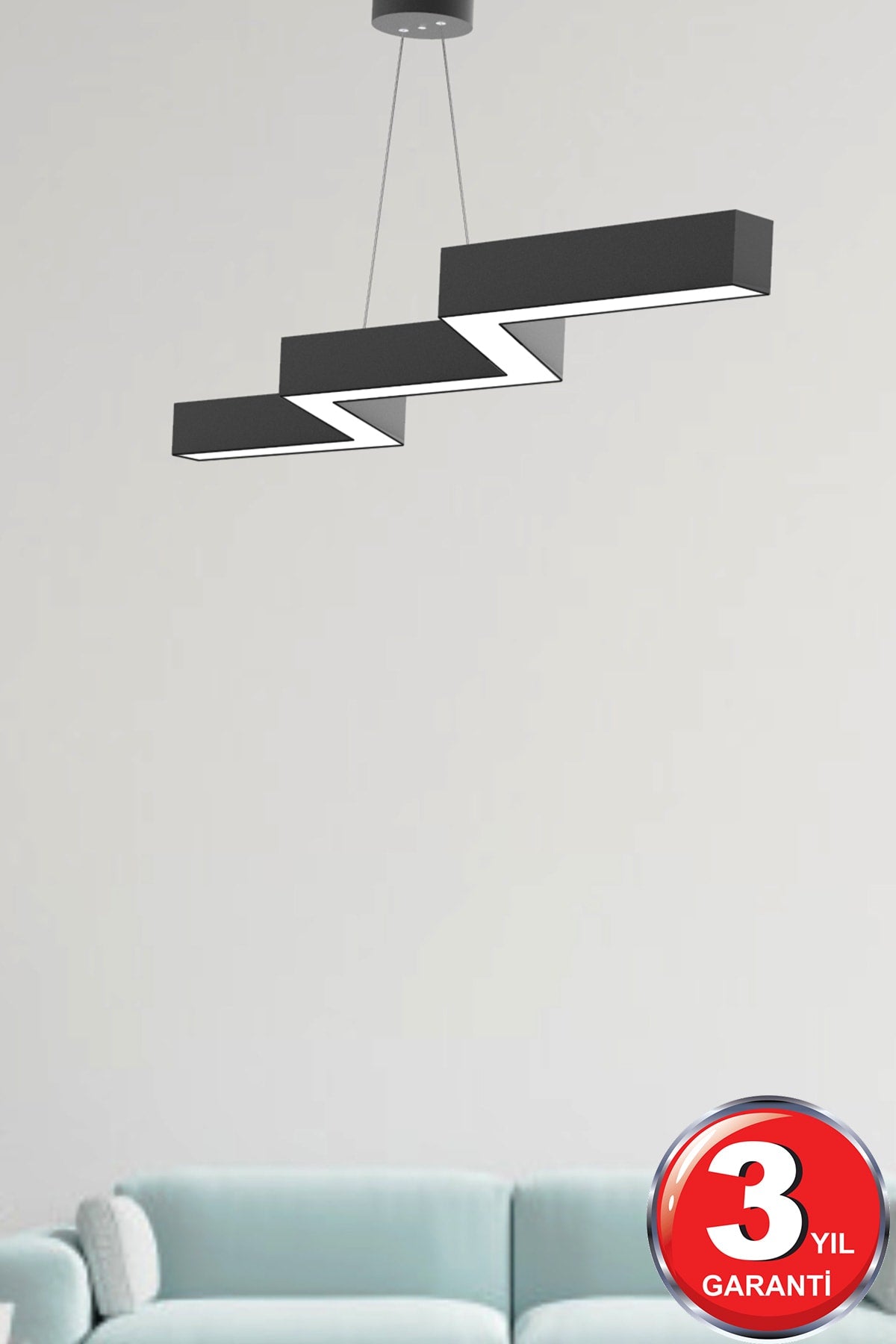 Modern Led Chandelier with Zigzag (Black Case, Daylight) LED, Living Room, Kitchen, Living Bedroom, Pendant Lamp