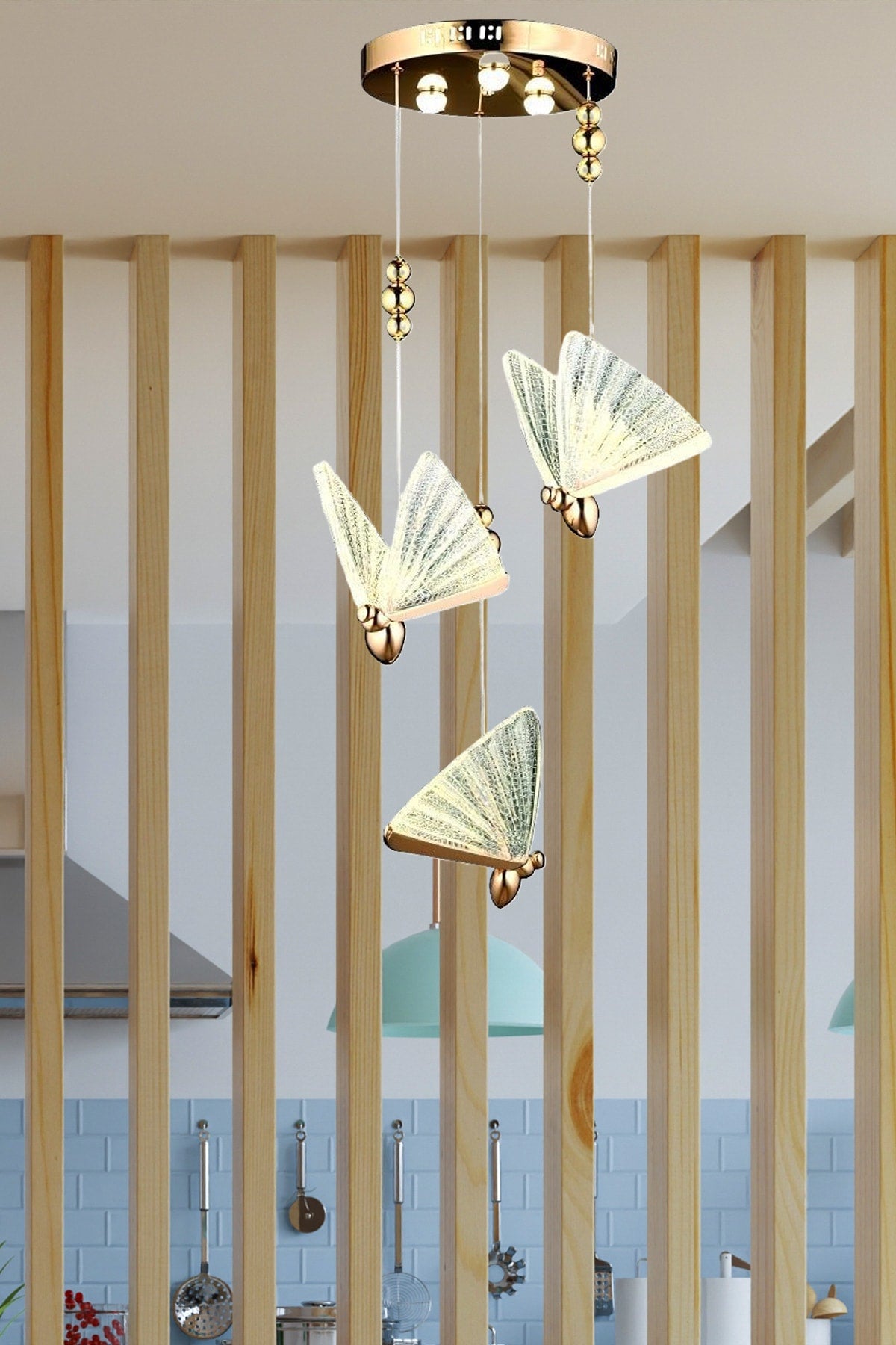Elegance Modern Butterfly Design Triple Pendant Lamp Led Chandelier Rose Gold Yellow Great Visual
