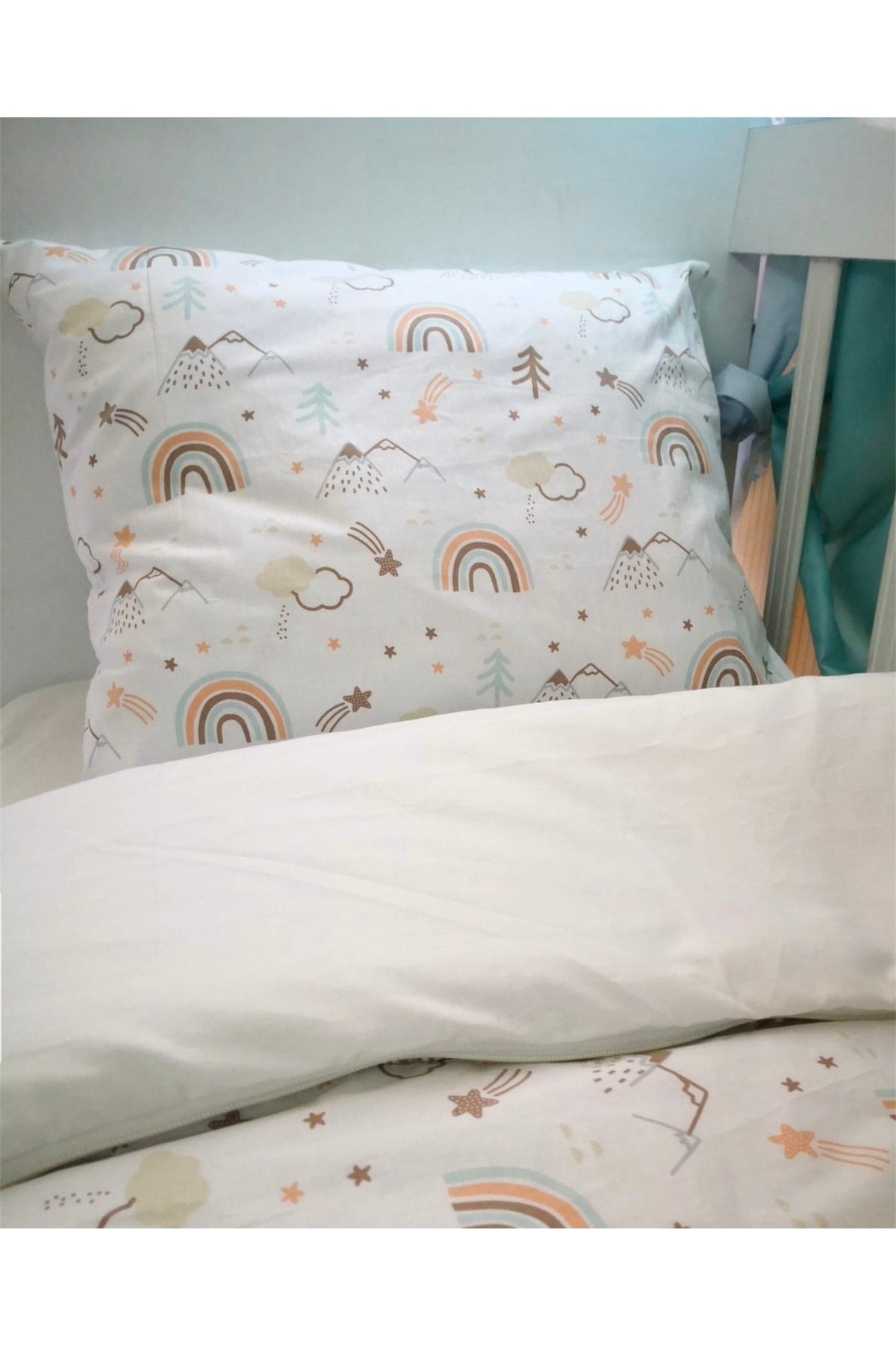 Kinder-Bettwäsche-Set 120x200 für Bettwäsche Braun Regenbogen Creme (ohne Bettdecke)