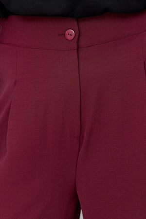 Claret Red High Waist Pleated Woven Trousers TBBSS22PL0448 - Swordslife